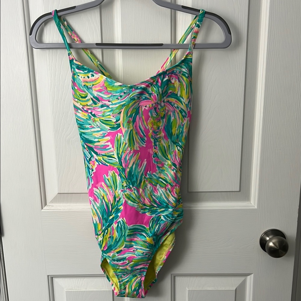 Lilly Pulitzer Azalea Shady Lady Pink and Green One Piece Swimsuit Size 6 - Picture 2 of 6